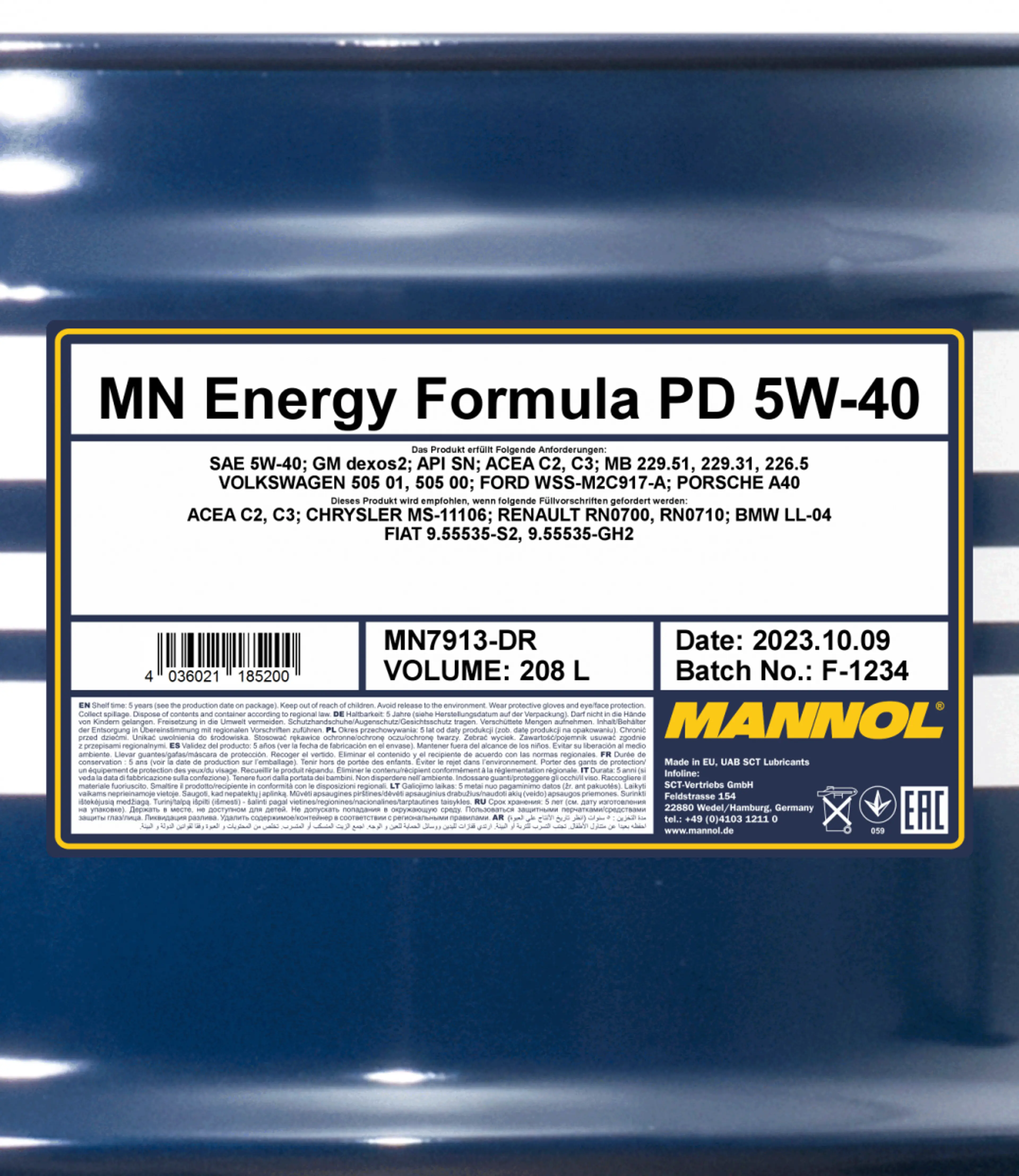 MANNOL ENERGY FORMULA PD 5W-40 208L