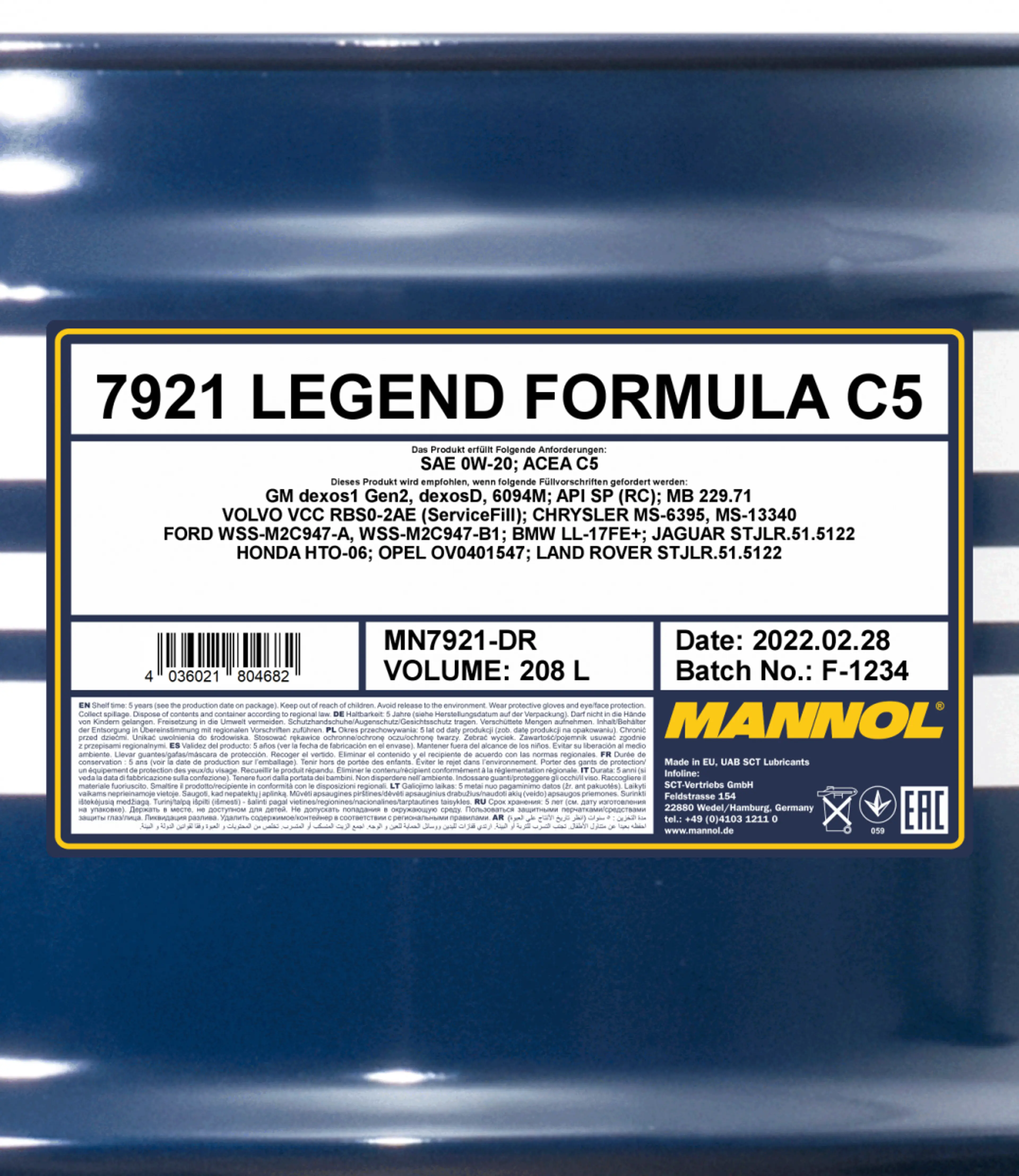 MANNOL LEGEND FORMULA C5 0W-20 208L